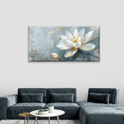 Modern White Lotus Flower Grey Wall Art Canvas Office Home Room Framed 120x60cm