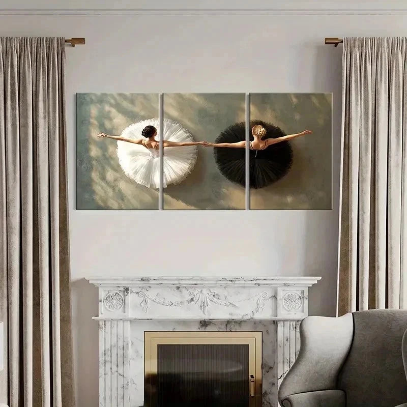 3pcs Black And White Ballet Dancers Wall Art Set Canvas Framed 60x90cm - High Quality Print 100% Australian Made Wall Canvas Ready to Hang - Bella Home Decor