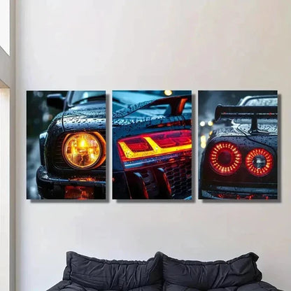 3pcs Cool Antique Car Headlight Taillights Wall Art Canvas Unframed - High Quality Print 100% Australian Made Wall Canvas - Bella Home Decor