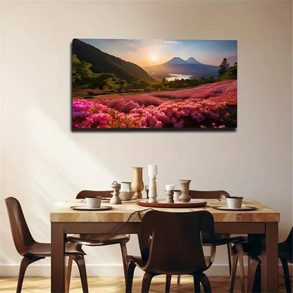 Flowers All Over Mountains Wall Art Canvas Office Home Room Framed 120x60cm