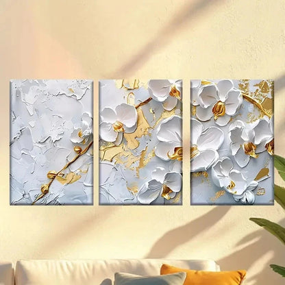 3pcs White And Golden Flowers Wall Art Set Canvas Framed 40x60cm - High Quality Print 100% Australian Made Wall Canvas Ready to Hang