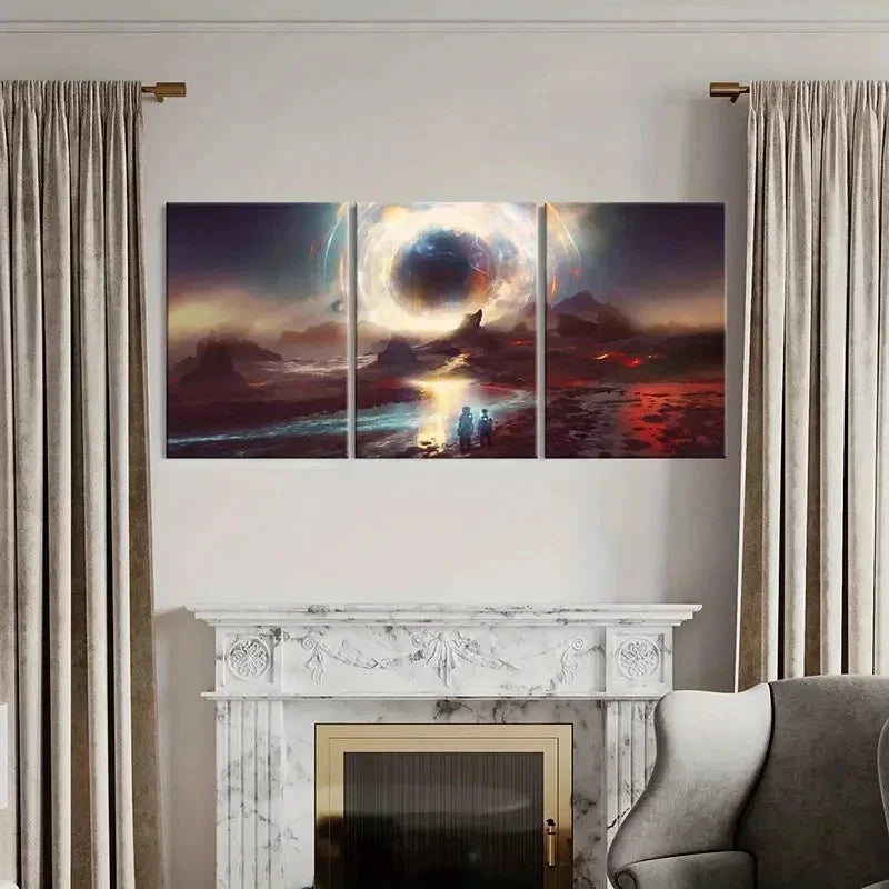 3pcs Alien Planet Mountain Black Hole Wall Art Set Canvas Framed 40x60cm - High Quality Print 100% Australian Made Wall Canvas Ready to Hang - Bella Home Decor