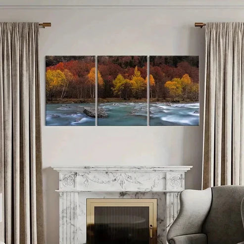 3pcs Modern Autumn Lake and Forest Wall Art Canvas Unframed - High Quality Print 100% Australian Made Wall Canvas