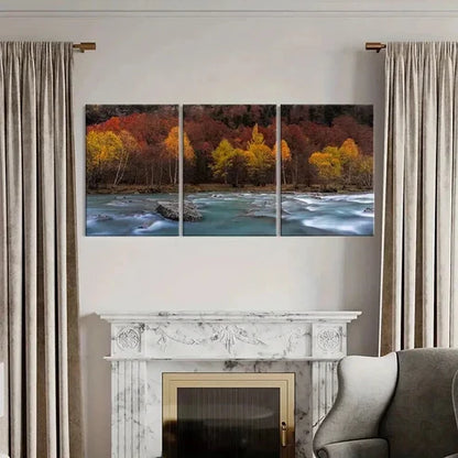3pcs Modern Autumn Lake and Forest Wall Art Canvas Unframed - High Quality Print 100% Australian Made Wall Canvas
