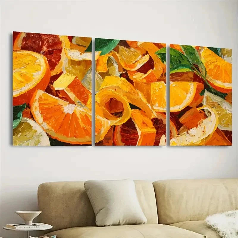 3pcs Orange Fruit Slices Bumblebee Juicy Print Wall Art Set Canvas Framed 50x70cm - High Quality Print 100% Australian Made Wall Canvas Ready to Hang