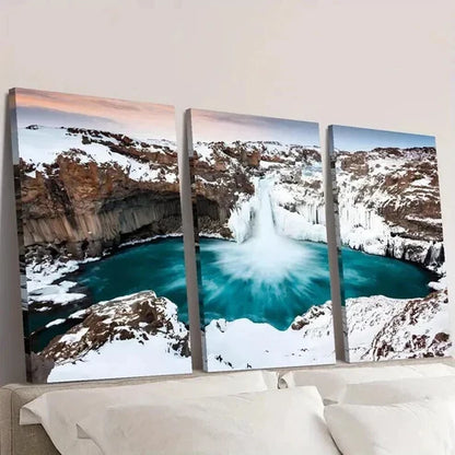 3pcs Iceland Waterfall Winter Snow Scene Wall Art Set Canvas Unframed - High Quality Print 100% Australian Made Wall Canvas