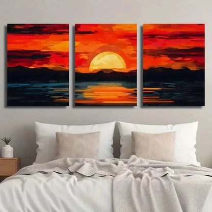 3pcs Red & Orange Sunset Scenery with Mountains Wall Art Canvas Unframed - High Quality Print 100% Australian Made Wall Canvas