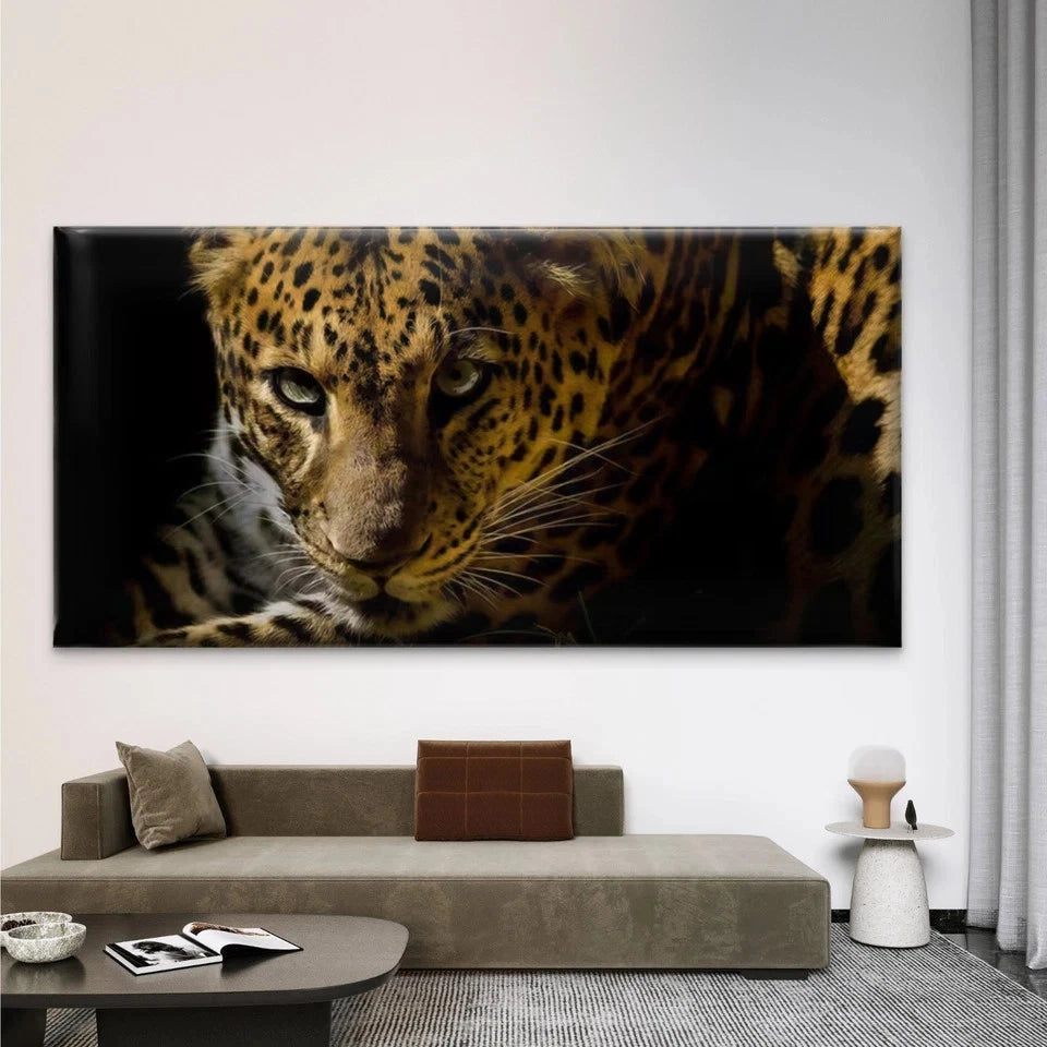 Leopard Face Jungle Animal Wall Art Canvas Office Home Room Framed 120x60cm