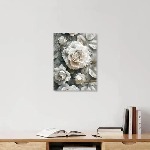 Beautiful Elegant White Rose Painting 60x90cm Metal Print Ready to Hang