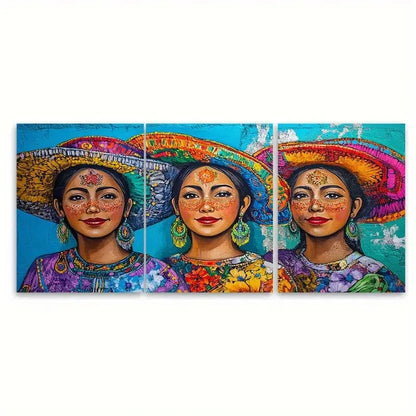 3pcs Colorful Mexican Culture Decor I  Wall Art Set Canvas Framed 40x60cm - High Quality Print 100% Australian Made Wall Canvas Ready to Hang - Bella Home Decor