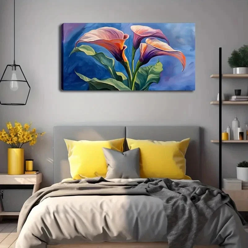 Vibrant Watercolor Calla Lily Wall Art Canvas Office Home Room Framed 120x60cm