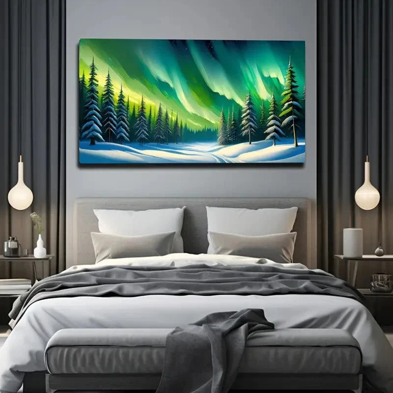 Vibrant Arctic Aurora Wall Art Canvas Office Home Room Framed 120x60cm