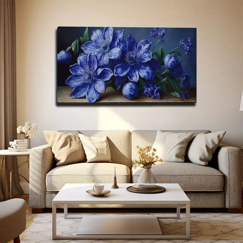 Beautiful Blue Flowers Wall Art Canvas Office Home Room Framed 120x60cm