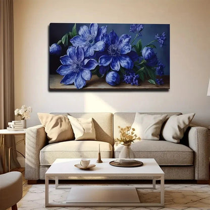 Beautiful Blue Flowers Wall Art Canvas Office Home Room Framed 120x60cm