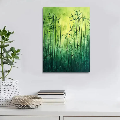 Beautiful Emerald Green Bamboo Grass Meadow Painting 40x60cm Metal Print Ready to Hang - Bella Home Decor