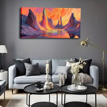 Vibrant Volcano Crystal Décor Wall Art Canvas Office Home Room Framed 120x60cm