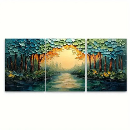 3pcs Abstract Green Forest Landscape RI  Wall Art Set Canvas Framed 50x70cm - High Quality Print 100% Australian Made Wall Canvas Ready to Hang - Bella Home Decor