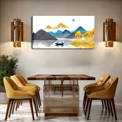 Golden Tree And Grass Boat Wall Art Canvas Office Home Room Framed 120x60cm - Bella Home Decor