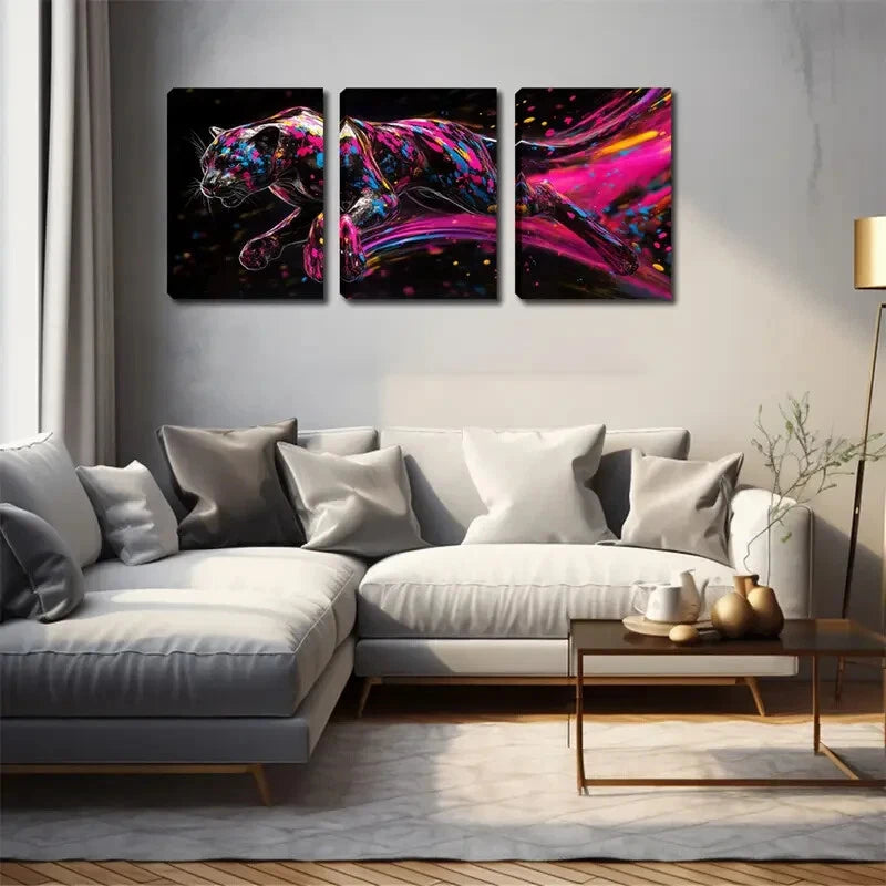 3pcs Vibrant Black Panther Design Perfect Wall Art Set Canvas Framed 40x60cm - High Quality Print 100% Australian Made Wall Canvas Ready to Hang - Bella Home Decor