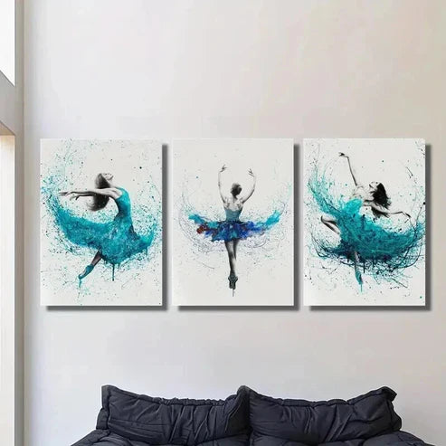 3pcs Blue Color Splashing Ballet Dance Wall Art Canvas Unframed – High Quality Print 100% Australian Made Wall Canvas - Bella Home Decor
