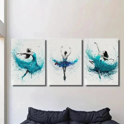 3pcs Blue Color Splashing Ballet Dance Wall Art Canvas Unframed – High Quality Print 100% Australian Made Wall Canvas - Bella Home Decor
