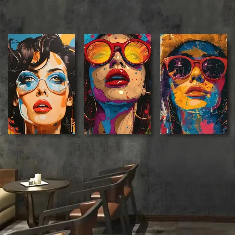 3pcs Women with Fashion Glasses  WG    Wall Art Canvas Framed 40x60cm - High Quality Print 100% Australian Made Wall Canvas Ready to Hang