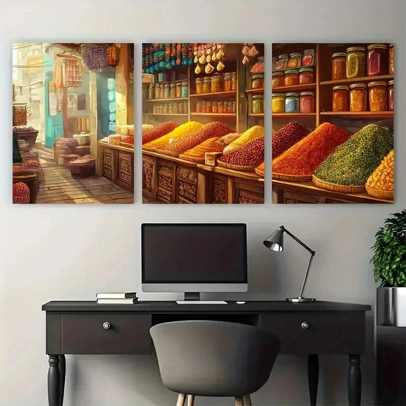 3pcs Punjab Spice Store Colorful Perfect Wall Art Set Canvas Framed 50x70cm - High Quality Print 100% Australian Made Wall Canvas Ready to Hang