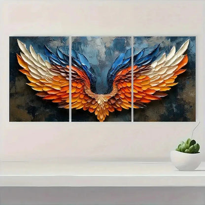 3pcs Huge Wings Abstract Flaming Feather E Wall Art Set Canvas Framed 40x60cm - High Quality Print 100% Australian Made Wall Canvas Ready to Hang
