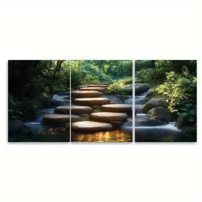3pcs Zen Stepping Stones J  Wall Art Set Canvas Framed 40x60cm - High Quality Print 100% Australian Made Wall Canvas Ready to Hang