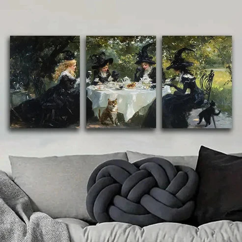 3pcs Witches Tea Party Painting Nature Perfect Wall Art Set Canvas Unframed - High Quality Print 100% Australian Made Wall Canvas