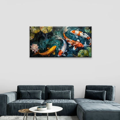 Koi Fish Water Reflection Wall Art Canvas Office Home Room Framed 120x60cm
