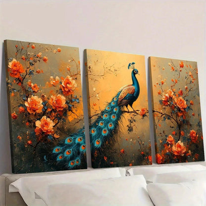 3pcs Vintage Renaissance Peacock Wall Art Set Canvas Framed 60x90cm - High Quality Print 100% Australian Made Wall Canvas Ready to Hang