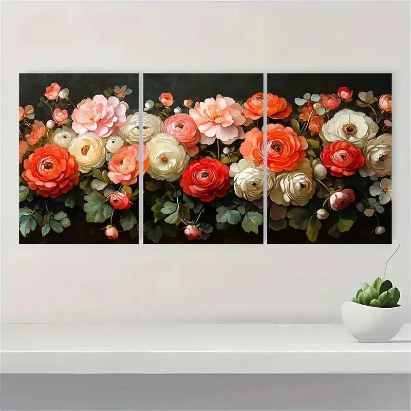 3pcs White Hydrangea and Mixed JM  Wall Art Set Canvas Framed 50x70cm - High Quality Print 100% Australian Made Wall Canvas Ready to Hang