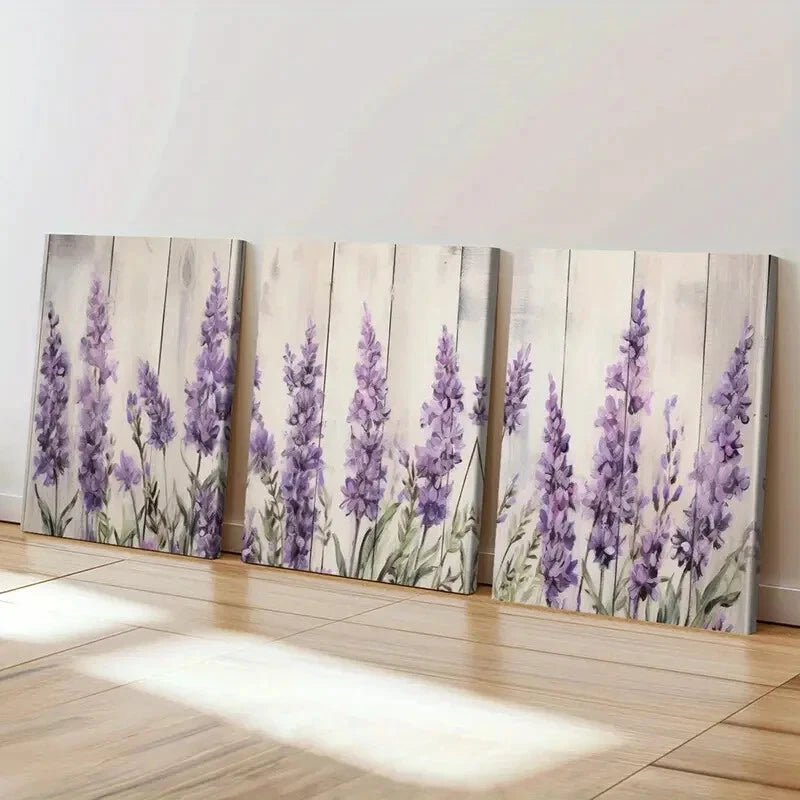 3pcs Purple Blooms Tranquil Lavender Field Wall Art Set Canvas Framed 60x90cm - High Quality Print 100% Australian Made Wall Canvas Ready to Hang - Bella Home Decor
