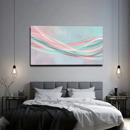 Pink Blue Green Ribbon Inter Wall Art Canvas Office Home Room Framed 120x60cm