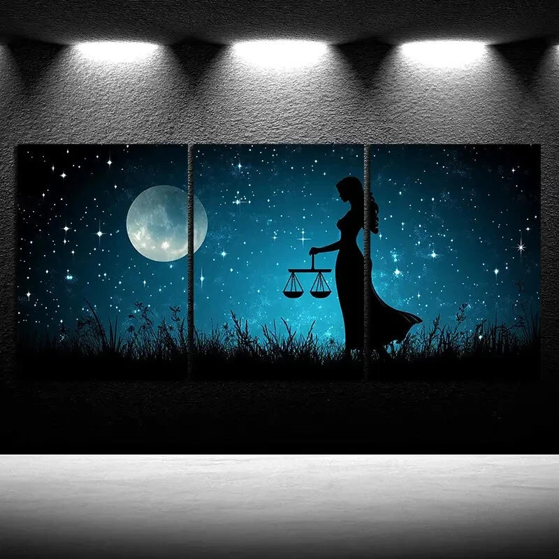3pcs Libra Night Starry Sky Full Moon Metal Print Ready to Hang Art - Bella Home Decor