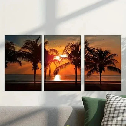 3pcs Sunset with Palm Trees and the Sun Wall Art Canvas Unframed - High Quality Print 100% Australian Made Wall Canvas