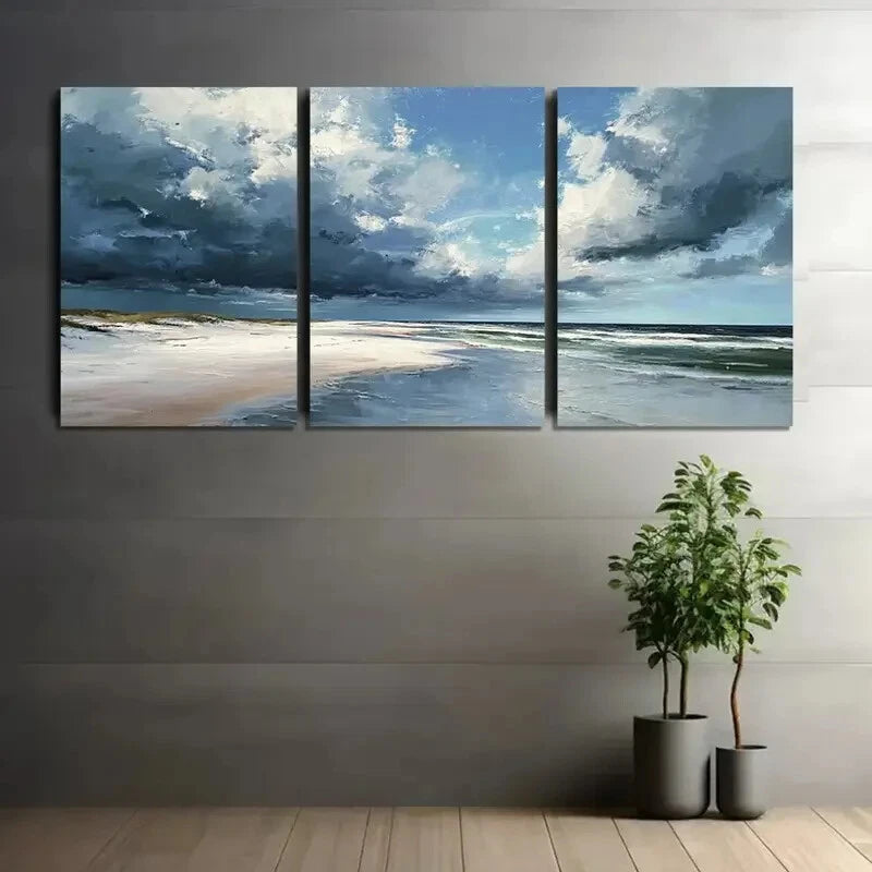3pcs Beach Scene with Gentle Waves Metal Print Ready to Hang Art - Bella Home Decor