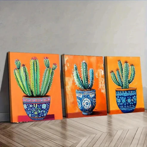3pcs Beautiful Cactus Design Colorful Perfect Wall Art Set Canvas Unframed - High Quality Print 100% Australian Made Wall Canvas