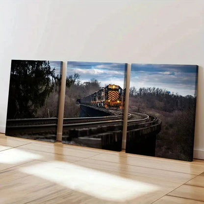 3pcs Steam Train Forest Modern Decor Wall Art Set Canvas Framed 40x60cm - High Quality Print 100% Australian Made Wall Canvas Ready to Hang