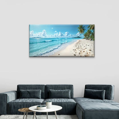 Blue Sky Beach Scene Perfect Wall Art Canvas Office Home Room Framed 120x60cm - Bella Home Decor