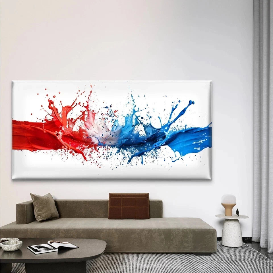 Red, White, and Blue Paint Wall Art Canvas Office Home Room Framed 120x60cm