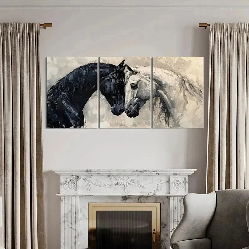 3pcs Abstract Black White Horses Love Wall Art Set Canvas Framed 40x60cm - High Quality Print 100% Australian Made Wall Canvas Ready to Hang - Bella Home Decor