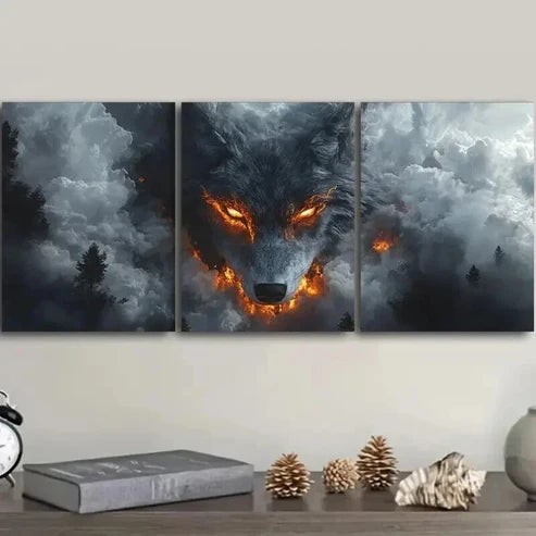 3pcs A White Wolf with Fiery Eyes Perfect Wall Art Set Canvas Unframed - High Quality Print 100% Australian Made Wall Canvas