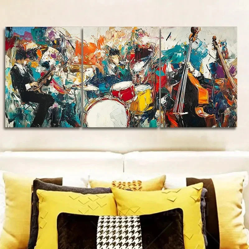 3pcs Vibrant Painting Set Drum Band Metal Print Ready to Hang Art - Bella Home Decor