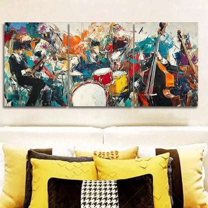3pcs Vibrant Painting Set Drum Band Metal Print Ready to Hang Art - Bella Home Decor