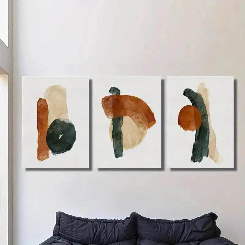 3pcs Abstract Color Terracotta & Beige Tones Metal Print Ready to Hang Art - Bella Home Decor