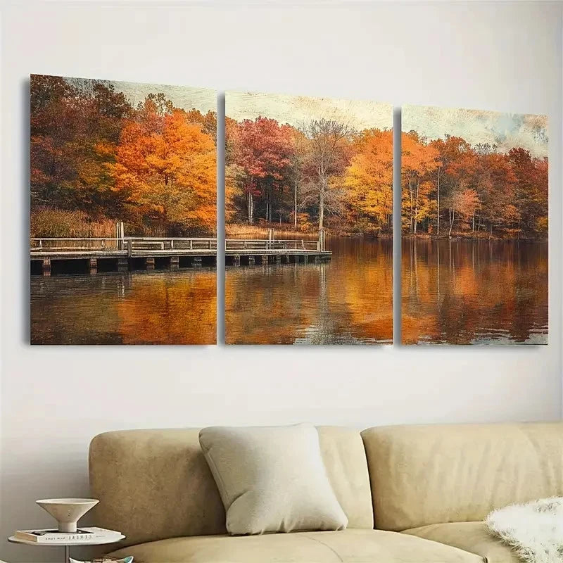 3pcs Sawmill Lake Indiana Wall Art Set Canvas Framed 50x70cm - High Quality Print 100% Australian Made Wall Canvas Ready to Hang