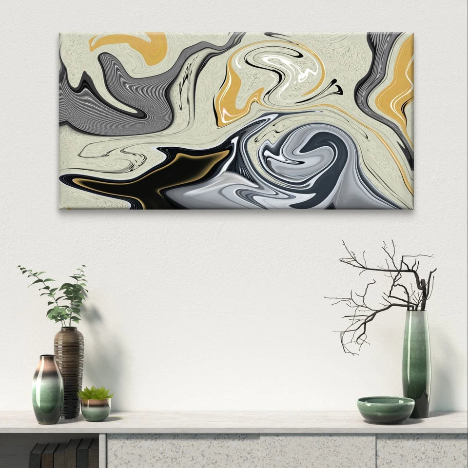Modern Abstract Monochrome and Gold Wall Art Canvas Office Home Framed 120x60cm