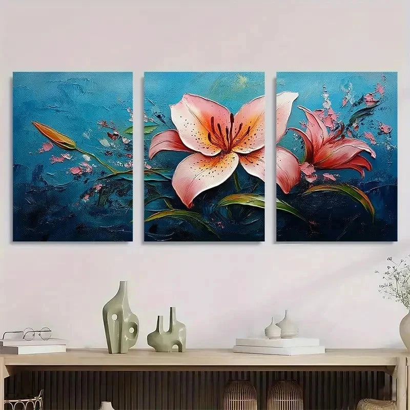 3pcs Original Lily Flower Floral Perfect Wall Art Set Canvas Framed 60x90cm - High Quality Print 100% Australian Made Wall Canvas Ready to Hang